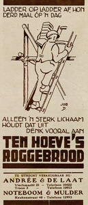 717403 Advertentie voor Ten Hoeve's Roggebrood, dat in Utrecht verkrijgbaar is bij de N.V. Luxe Broodbakkerijen v.h. ...